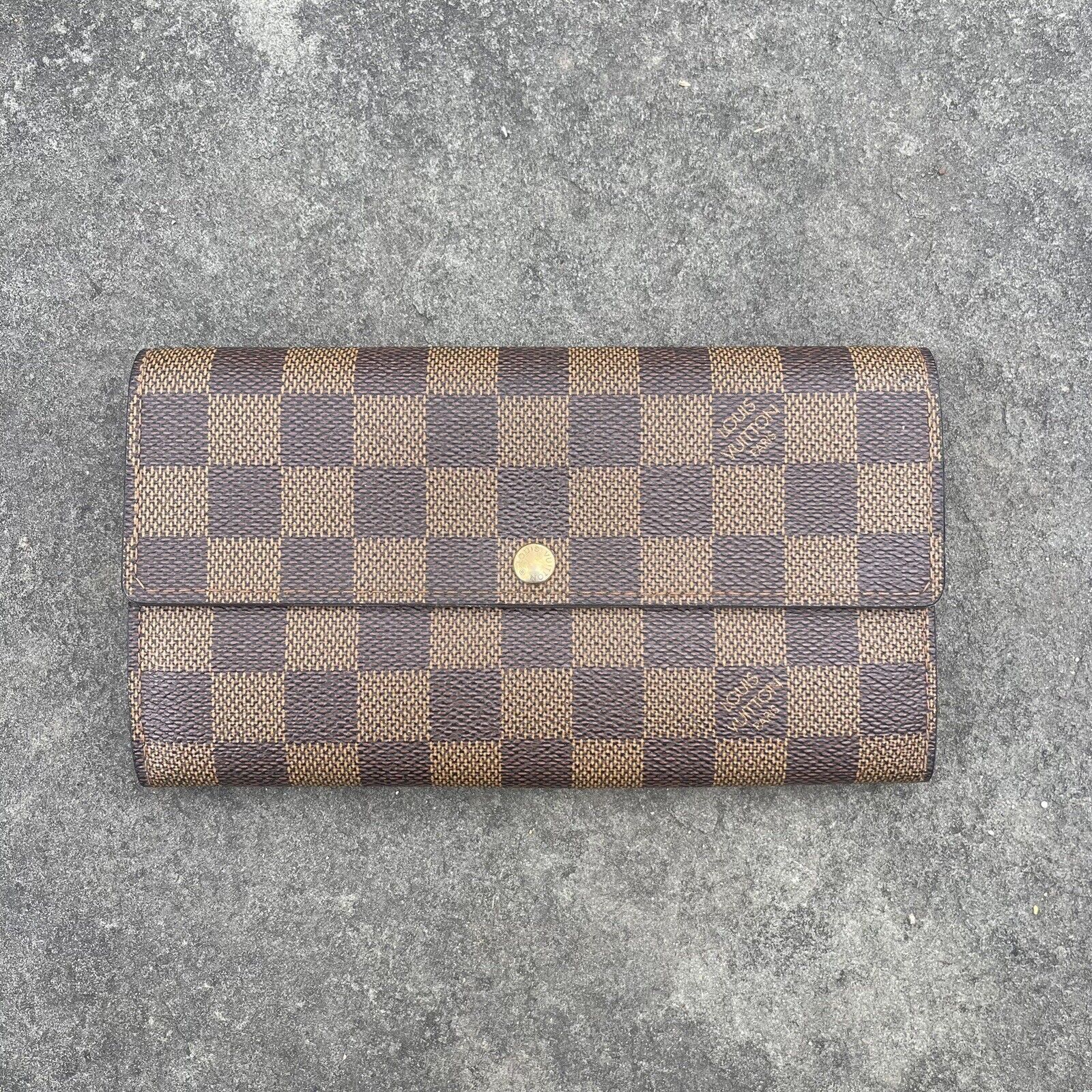 Authentic Louis Vuitton Damier Ebene Coated Canvas Leather Sarah Long Wallet